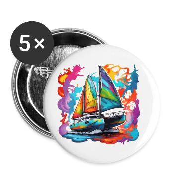 Bateau pirate / Bateau / Mer / Océan / Vagues - Lot de 5 petits badges (25 mm) - blanc - Devant