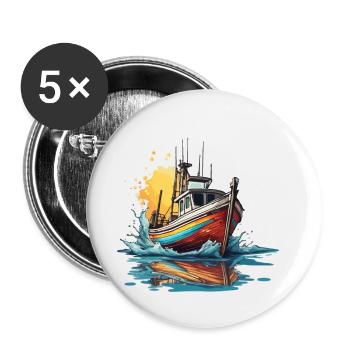 Bateau pirate / Bateau / Mer / Océan / Vagues - Lot de 5 petits badges (25 mm) - blanc - Devant
