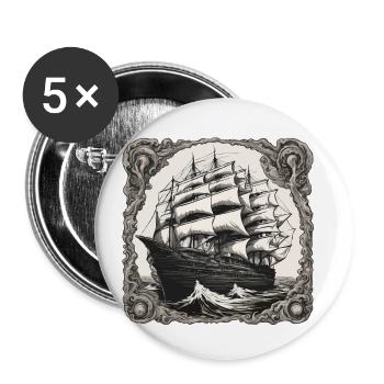 Bateau pirate / Bateau / Mer / Océan / Vagues - Lot de 5 petits badges (25 mm) - blanc - Devant