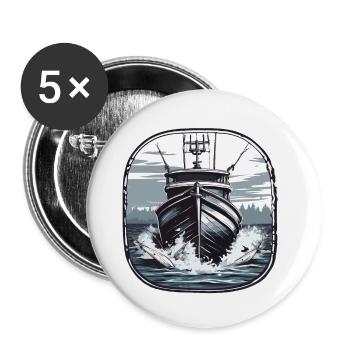 Bateau pirate / Bateau / Mer / Océan / Vagues - Lot de 5 petits badges (25 mm) - blanc - Devant
