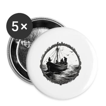 Bateau pirate / Bateau / Mer / Océan / Vagues - Lot de 5 petits badges (25 mm) - blanc - Devant