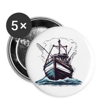 Bateau pirate / Bateau / Mer / Océan / Vagues - Lot de 5 petits badges (25 mm) - blanc - Devant