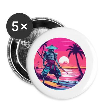 Samurai / Japanese / Harakiri / Katana / Man - Buttons small 1''/25 mm (5-pack) - white - Front