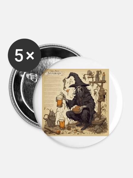 Hexenhandbuch / Zauberbuch / Halloween / Herbst - Buttons klein 25 mm (5er Pack) - Weiß