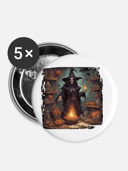 Hexenhandbuch / Zauberbuch / Halloween / Herbst - Buttons klein 25 mm (5er Pack) - Weiß