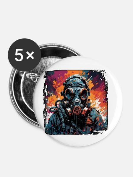 Apocalypse / Weltuntergang / Zerstörung / Anarchie - Buttons klein 25 mm (5er Pack) - Weiß