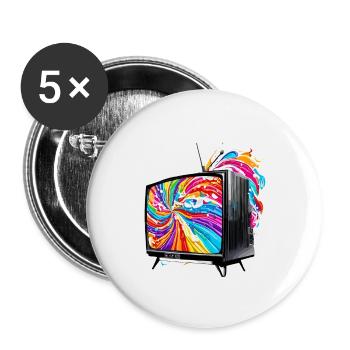 TV / Télévision / Analogique / Tube TV / Rétro - Lot de 5 petits badges (25 mm) - blanc - Devant