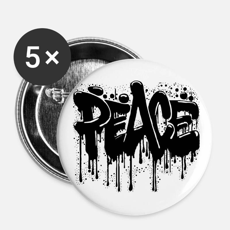 Peace Graffiti - Buttons klein 25 mm (5er Pack) - Weiß