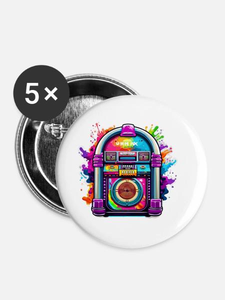 Jukebox / Musikautomat / Retro / 50er Jahre - Buttons klein 25 mm (5er Pack) - Weiß