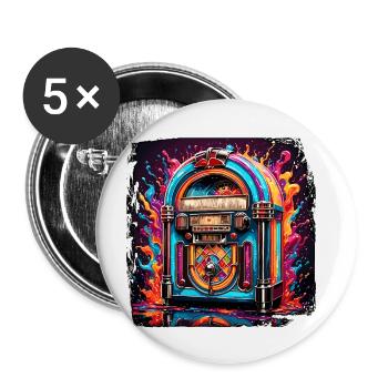 Jukebox / Musikautomat / Retro / 50er Jahre - Buttons klein 25 mm (5er Pack) - Weiß - Vorne