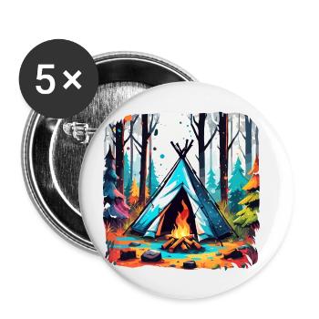 Forêt / Sauvage / Tente / Sauvage / Arbres / Vie - Lot de 5 petits badges (25 mm) - blanc - Devant