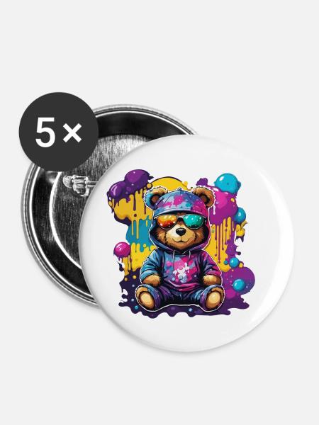 Teddybär / Kuscheltier / Stofftier / Geschenkidee - Buttons klein 25 mm (5er Pack) - Weiß
