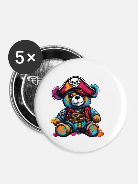 Teddybär / Kuscheltier / Stofftier / Geschenkidee - Buttons klein 25 mm (5er Pack) - Weiß
