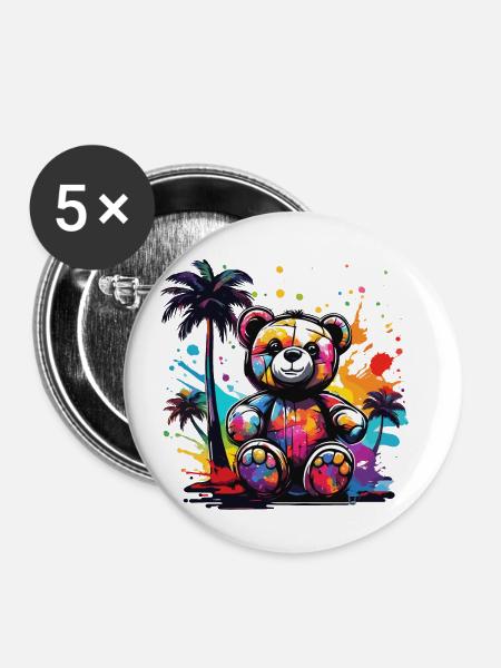 Teddybär / Kuscheltier / Stofftier / Geschenkidee - Buttons klein 25 mm (5er Pack) - Weiß