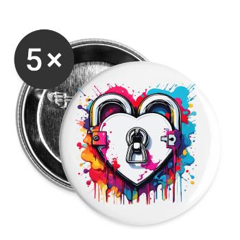 Shoulder Lock / Key / Heart Lock / Motif - Buttons small 1''/25 mm (5-pack) - white - Front