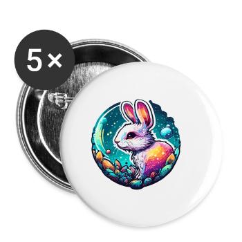 Animal dans la bulle de savon / enfantin / mignon / lapin - Lot de 5 petits badges (25 mm) - blanc - Devant