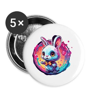Animal dans la bulle de savon / enfantin / mignon / lapin - Lot de 5 petits badges (25 mm) - blanc - Devant