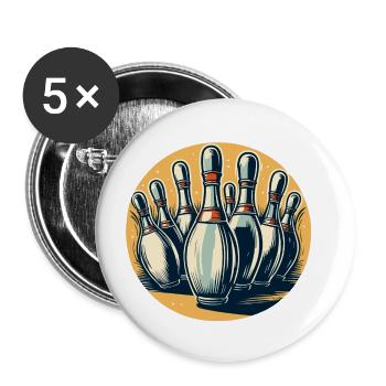 Bowling / Kegeln / Bowlingbahn / Pin / Strike - Buttons klein 25 mm (5er Pack) - Weiß - Vorne