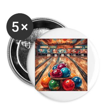 Bowling / Kegeln / Bowlingbahn / Pin / Strike - Buttons klein 25 mm (5er Pack) - Weiß - Vorne