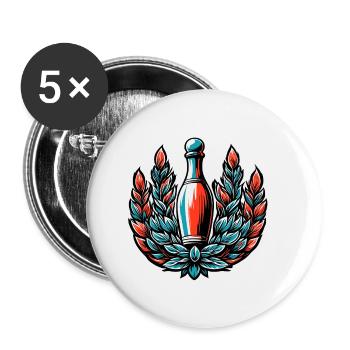 Bowling / Kegeln / Bowlingbahn / Pin / Strike - Buttons klein 25 mm (5er Pack) - Weiß - Vorne