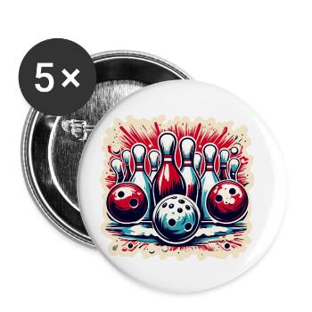 Bowling / Kegeln / Bowlingbahn / Pin / Strike - Buttons klein 25 mm (5er Pack) - Weiß - Vorne