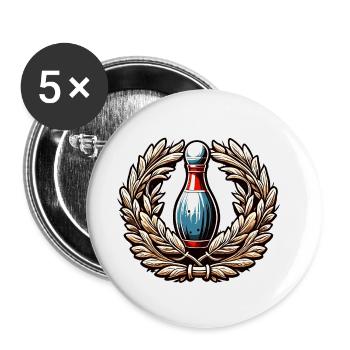 Bowling / Kegeln / Bowlingbahn / Pin / Strike - Buttons klein 25 mm (5er Pack) - Weiß - Vorne
