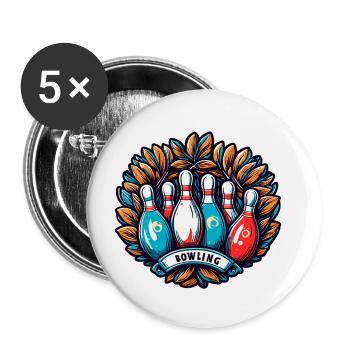 Bowling / Kegeln / Bowlingbahn / Pin / Strike - Buttons klein 25 mm (5er Pack) - Weiß - Vorne