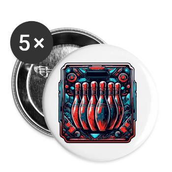 Bowling / Kegeln / Bowlingbahn / Pin / Strike - Buttons klein 25 mm (5er Pack) - Weiß - Vorne