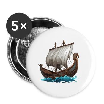 Bateau pirate / Bateau / Mer / Océan / Vagues - Lot de 5 petits badges (25 mm) - blanc - Devant