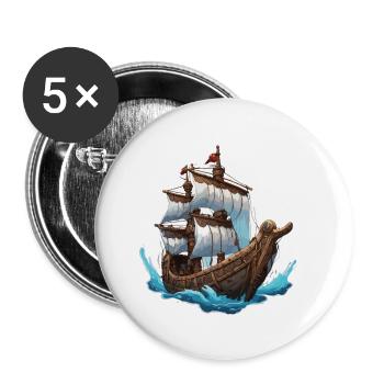 Bateau pirate / Bateau / Mer / Océan / Vagues - Lot de 5 petits badges (25 mm) - blanc - Devant