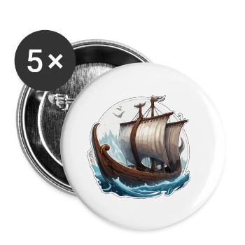 Bateau pirate / Bateau / Mer / Océan / Vagues - Lot de 5 petits badges (25 mm) - blanc - Devant