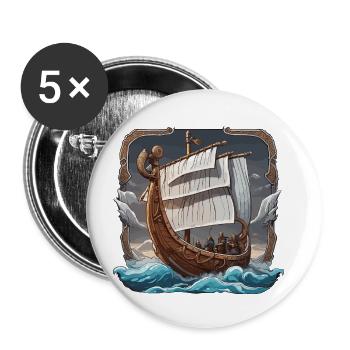 Bateau pirate / Bateau / Mer / Océan / Vagues - Lot de 5 petits badges (25 mm) - blanc - Devant