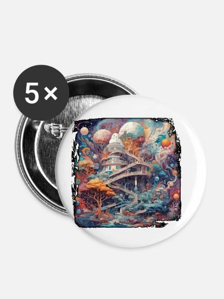 Psychedelisch / Schloss / All / Halluzination - Buttons klein 25 mm (5er Pack) - Weiß