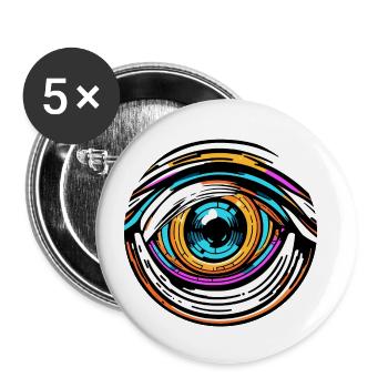 Psychedelic / Auge / Psychobilly / Comic / bunt - Buttons klein 25 mm (5er Pack) - Weiß - Vorne
