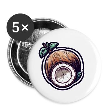 Kokosnuss / Drink / Exotisch / Tropisch / Palme - Buttons klein 25 mm (5er Pack) - Weiß - Vorne