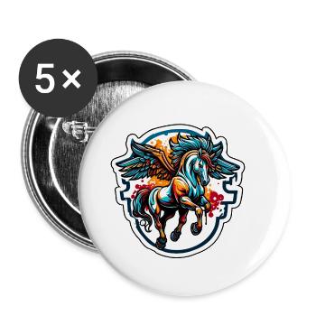 Pegasus / Wings /Greek / Fantasy - Buttons small 1''/25 mm (5-pack) - white - Front