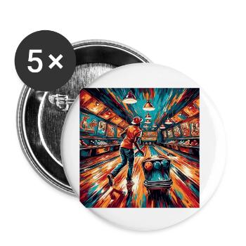 Bowling / Kegeln / Bowlingbahn / Pin / Strike - Buttons klein 25 mm (5er Pack) - Weiß - Vorne