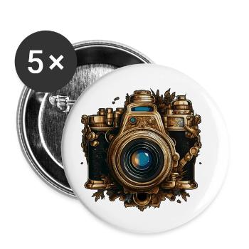 Steampunk Fotoapparat - Buttons klein 25 mm (5er Pack) - Weiß - Vorne