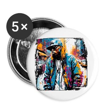 Rapper / Hip Hop / Song / Cool / Rhymes / Beat - Buttons small 1''/25 mm (5-pack) - white - Front