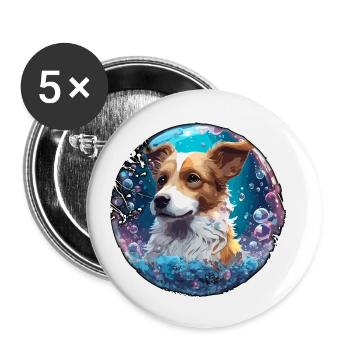 Animal dans bulle de savon / enfantin / mignon / chien - Lot de 5 petits badges (25 mm) - blanc - Devant