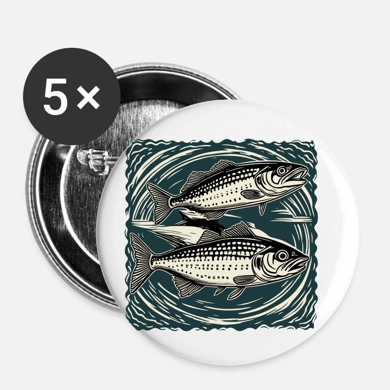 Fisch / Tier / Aquarium / Wasser / Teich / See - Buttons klein 25 mm (5er Pack) - Weiß