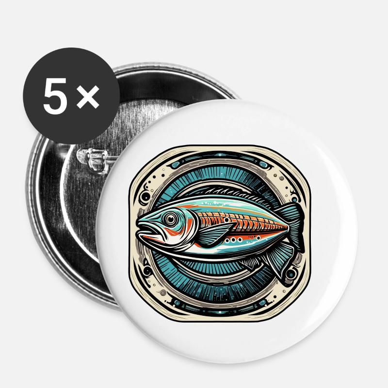 Fisch / Tier / Aquarium / Wasser / Teich / See - Buttons klein 25 mm (5er Pack) - Weiß