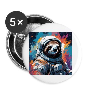 Astronaute / Espace / Animal / Paresseux / Vaisseau spatial - Lot de 5 petits badges (25 mm) - blanc - Devant