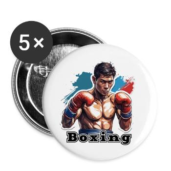 Boxer / Sport / Kampf / Arena / Boxring / Fäuste - Buttons klein 25 mm (5er Pack) - Weiß - Vorne