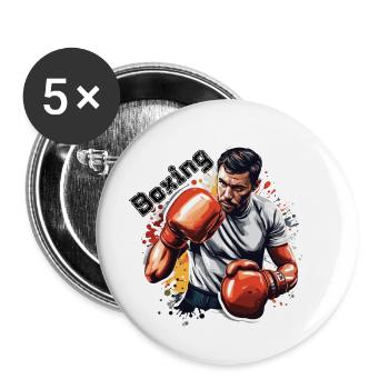 Boxer / Sport / Kampf / Arena / Boxring / Fäuste - Buttons klein 25 mm (5er Pack) - Weiß - Vorne