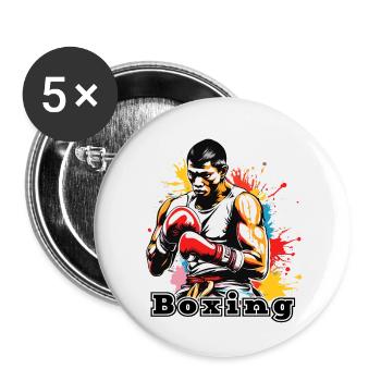 Boxer / Sports / Fight / Arena / Boxing Ring / Fists - Buttons small 1''/25 mm (5-pack) - white - Front