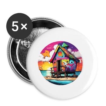 Lakeside House / Cabin / Lake / Mountains / Nature /Forest - Buttons small 1''/25 mm (5-pack) - white - Front