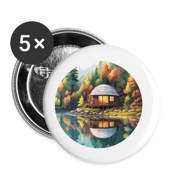 Lakeside House / Cabin / Lake / Mountains / Nature /Forest - Buttons small 1''/25 mm (5-pack) - white - Front