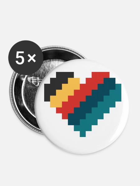 Retro Pixel Herz - Buttons klein 25 mm (5er Pack) - Weiß