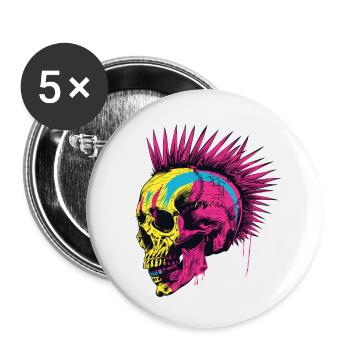 Horreur Punk Zombie Mohawk - Lot de 5 petits badges (25 mm) - blanc - Devant